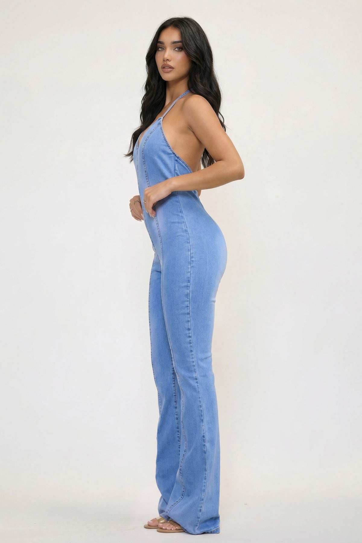 Halter Top Denim Jumpsuit