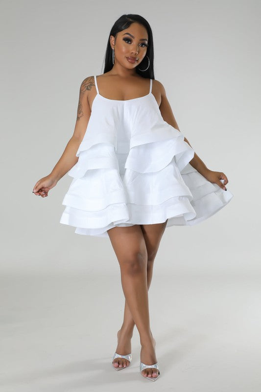 White tiered flared mini dress