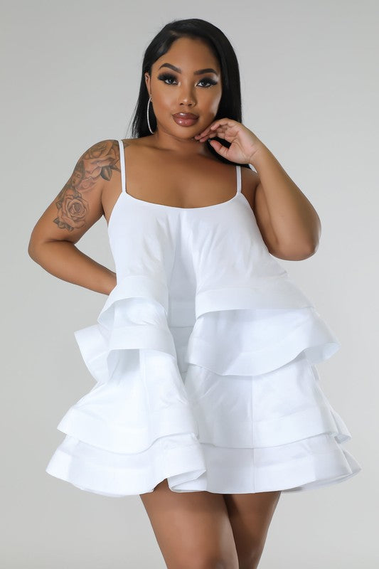 White tiered flared mini dress