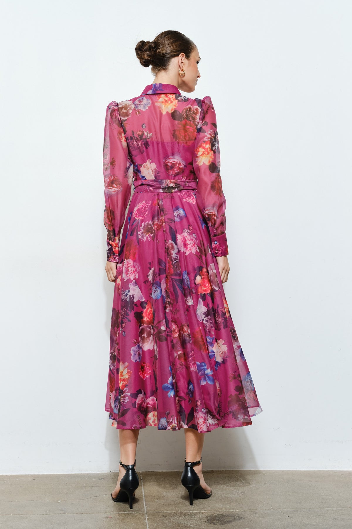 Floral Printed Burgundy Midi Dress