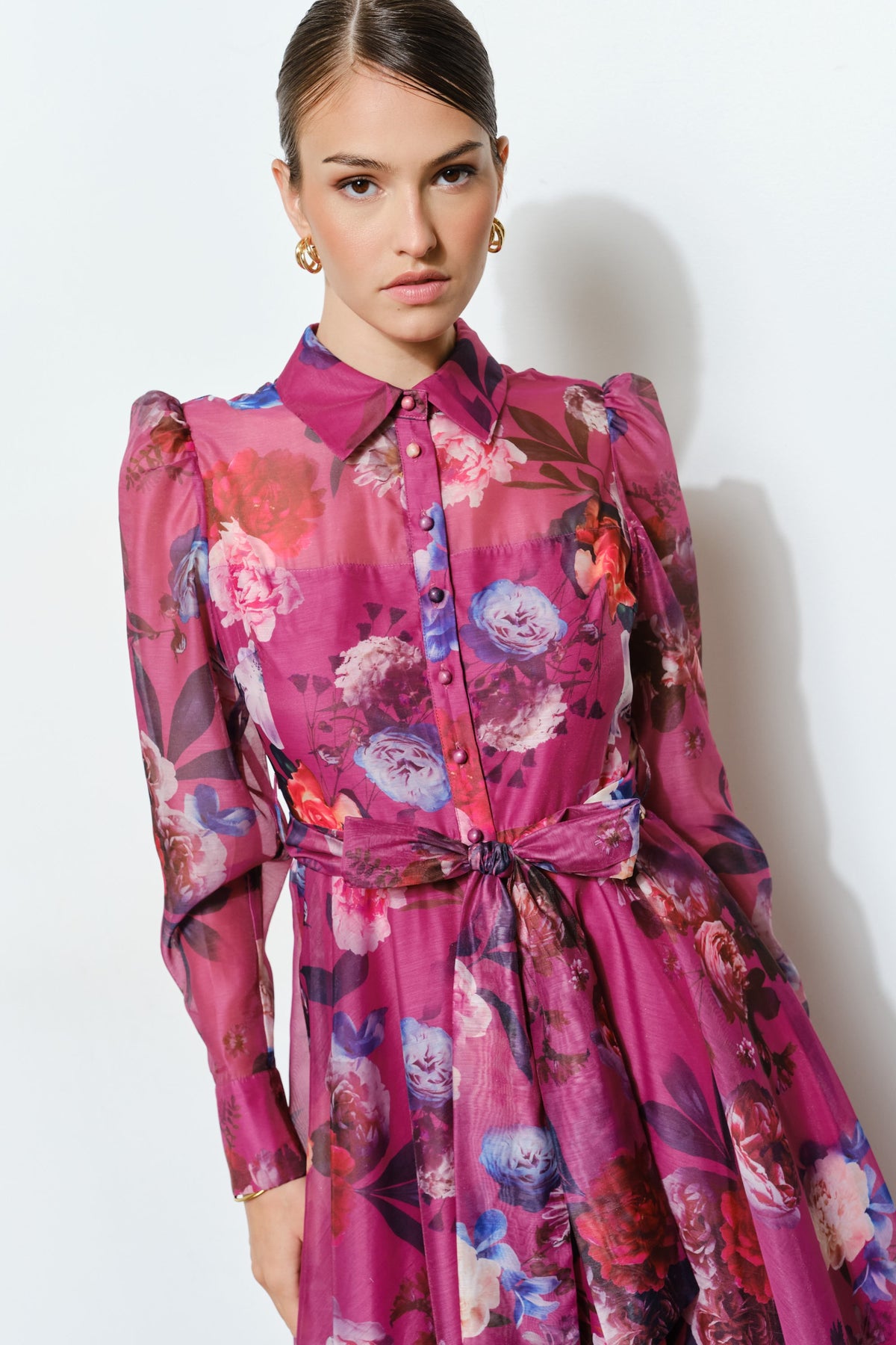 Floral Printed Burgundy Midi Dress