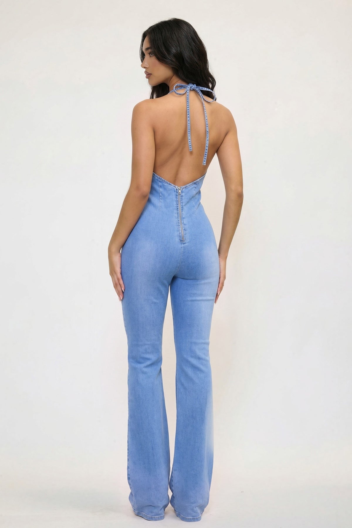 Halter Top Denim Jumpsuit
