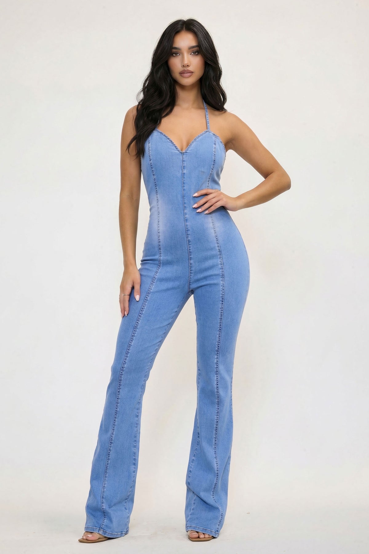 Halter Top Denim Jumpsuit
