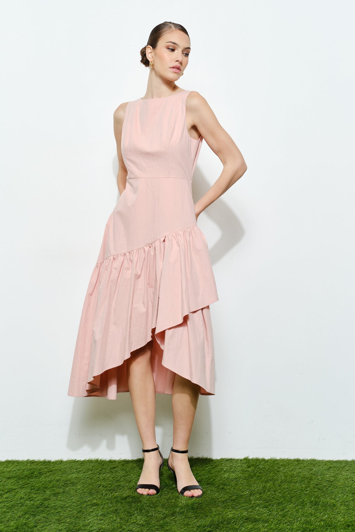 Ruffled High Low Midi Dress