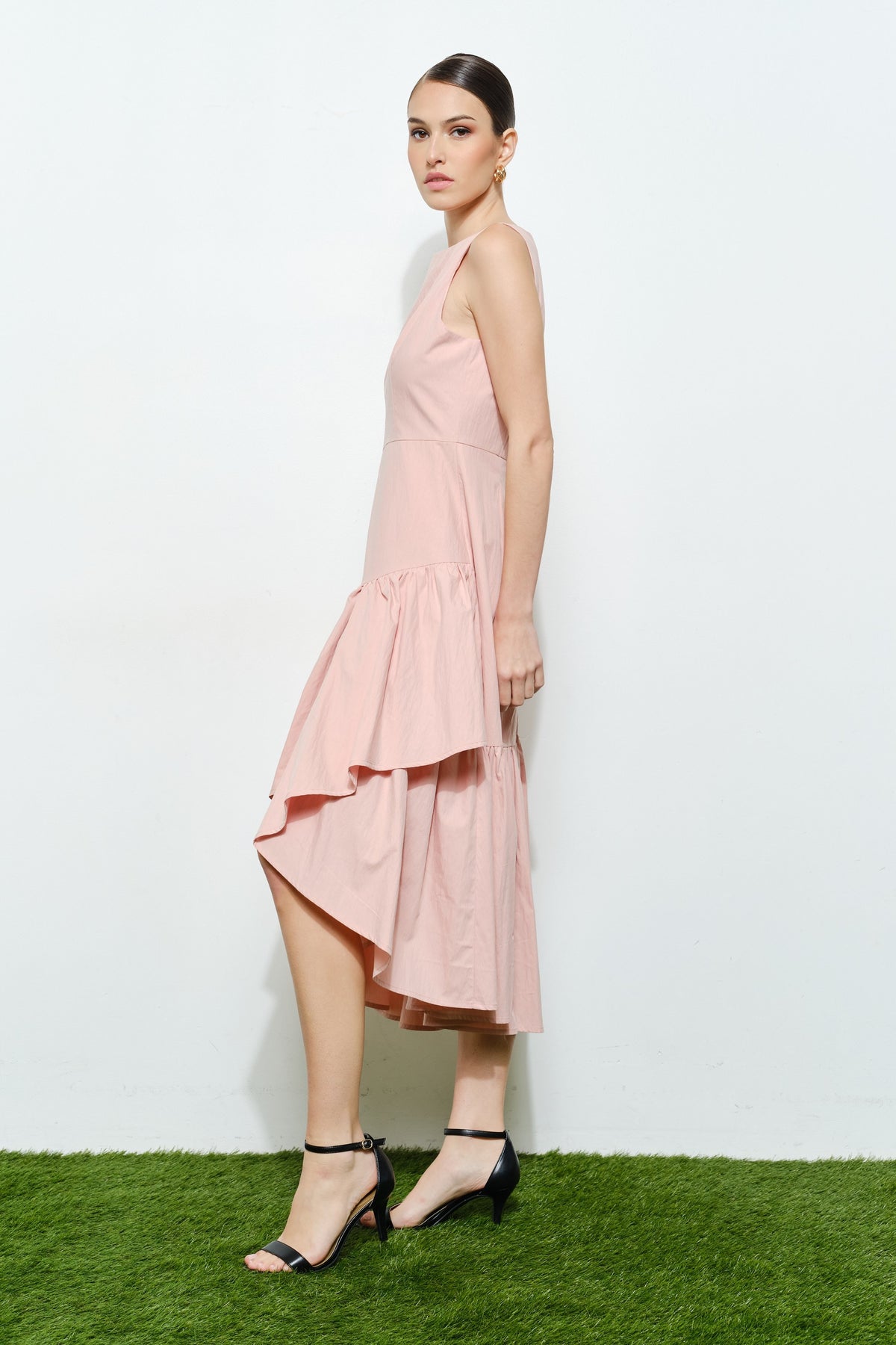 Ruffled High Low Midi Dress